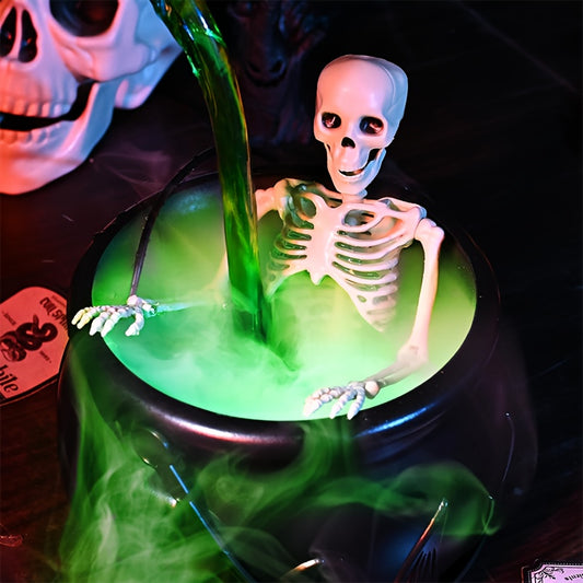 Floating Bottle Skeleton Cauldron Lamp - Bubbling Witch Pot Halloween Decoration