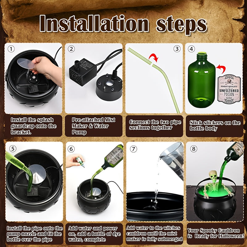 Floating Bottle Skeleton Cauldron Lamp - Bubbling Witch Pot Halloween Decoration