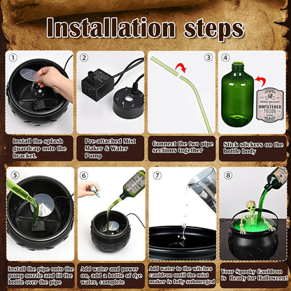 Floating Bottle Skeleton Cauldron Lamp - Bubbling Witch Pot Halloween Decoration