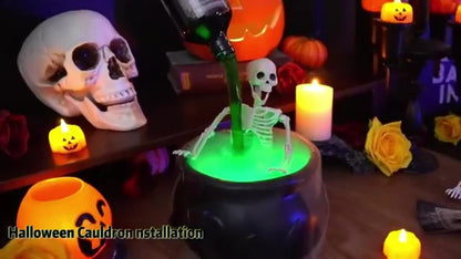 Floating Bottle Skeleton Cauldron Lamp - Bubbling Witch Pot Halloween Decoration