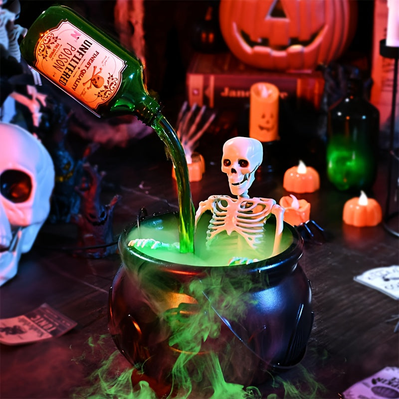 Floating Bottle Skeleton Cauldron Lamp - Bubbling Witch Pot Halloween Decoration