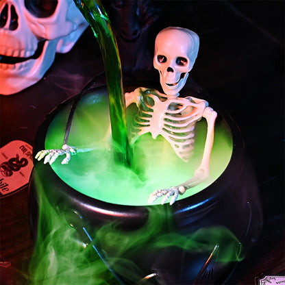 Floating Bottle Skeleton Cauldron Lamp - Bubbling Witch Pot Halloween Decoration