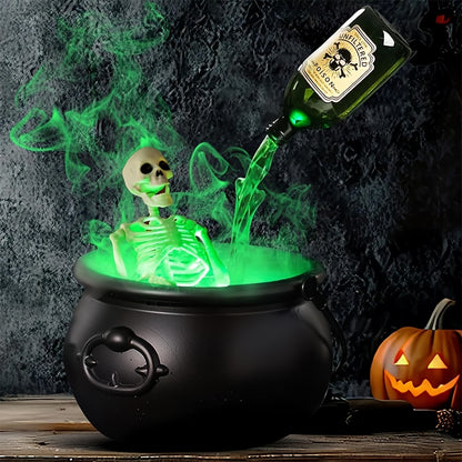Floating Bottle Skeleton Cauldron Lamp - Bubbling Witch Pot Halloween Decoration