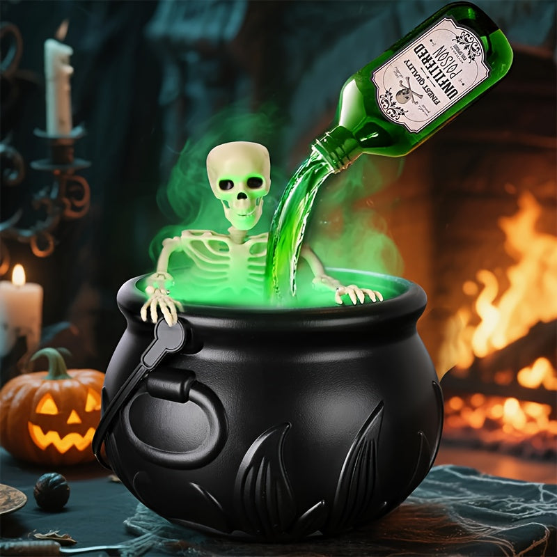 Floating Bottle Skeleton Cauldron Lamp - Bubbling Witch Pot Halloween Decoration