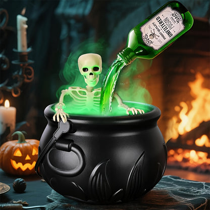Floating Bottle Skeleton Cauldron Lamp - Bubbling Witch Pot Halloween Decoration
