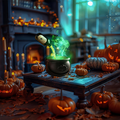 Floating Bottle Skeleton Cauldron Lamp - Bubbling Witch Pot Halloween Decoration