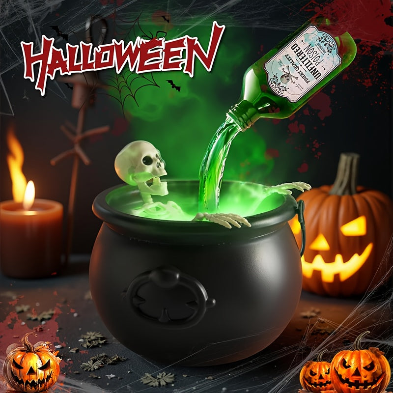 Floating Bottle Skeleton Cauldron Lamp - Bubbling Witch Pot Halloween Decoration